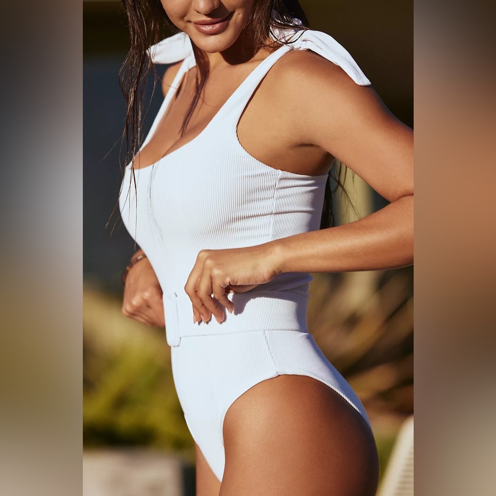BEACH RIOT Anthropologie Sydney NEW One Piece Belted Swimsuit Size XS White - Picture 3 of 12
